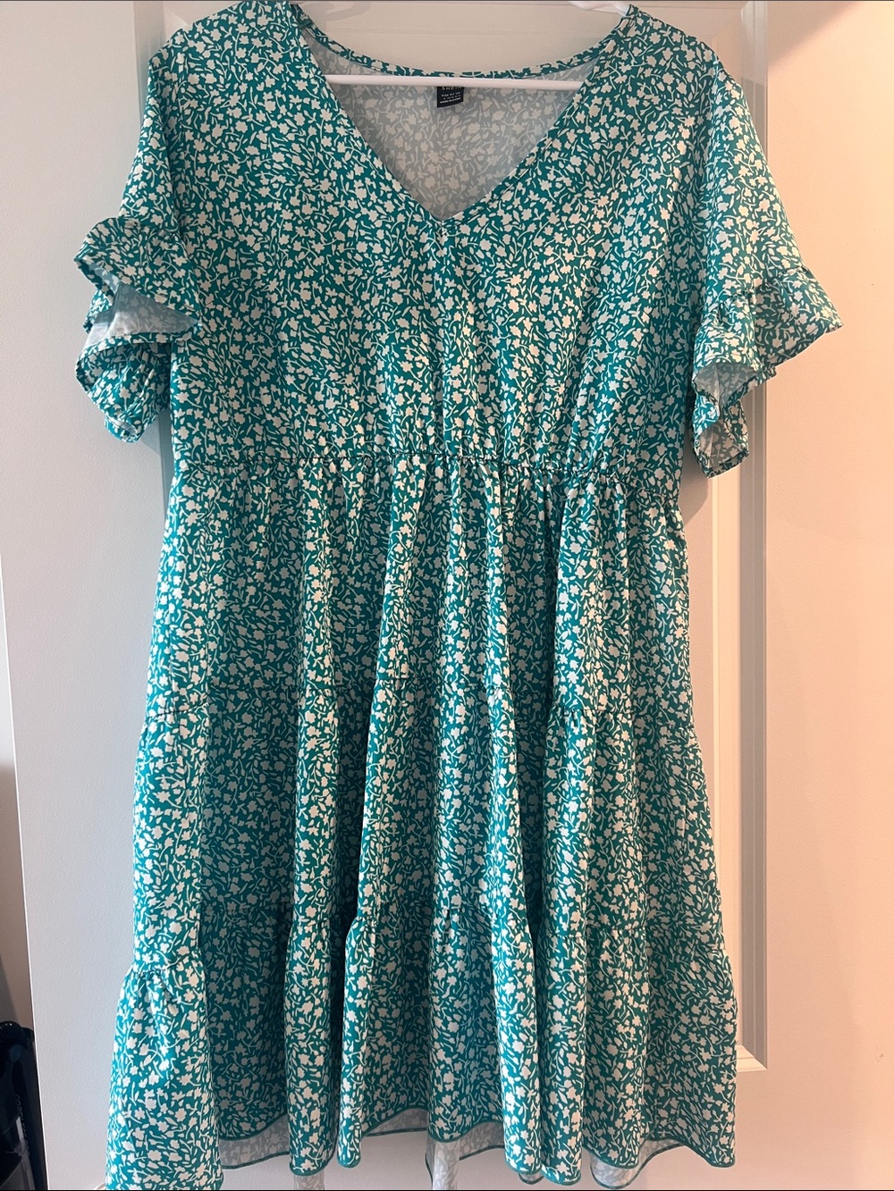 Floral V-Neck Teal Womens Dress